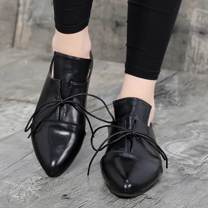 Лоферы женские из искусственной кожи мягкие заостренный носок на шнуровке