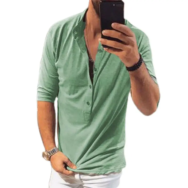 

VICABO Men T Shirt Solid Color Half Sleeve Shirt Summer Holiday Fashion Casual T-Shirt Tee Tops Button Men Clothing