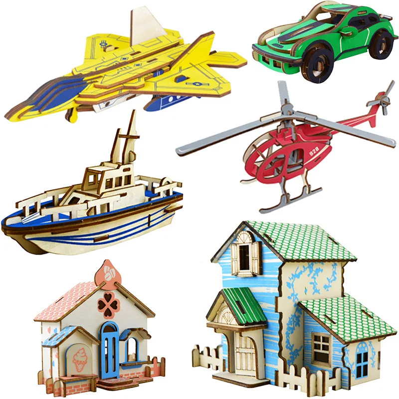 Детская качественная интеллектуальная деревянная модель сделай сам пазла 3 d для