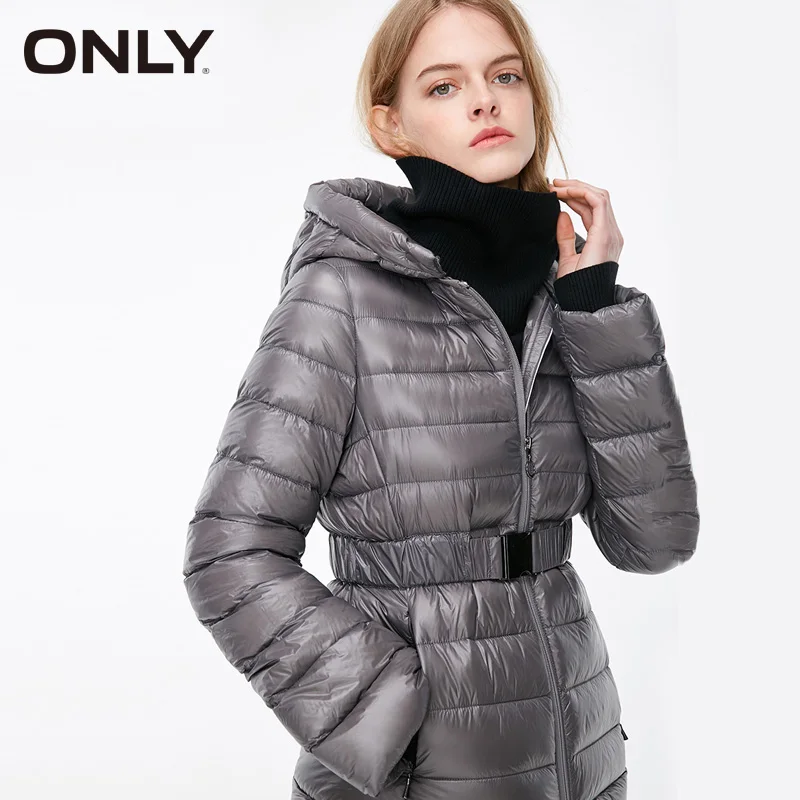 Женская куртка пуховик с капюшоном и поясом ONLY Bright Face 95% утиного пуха
