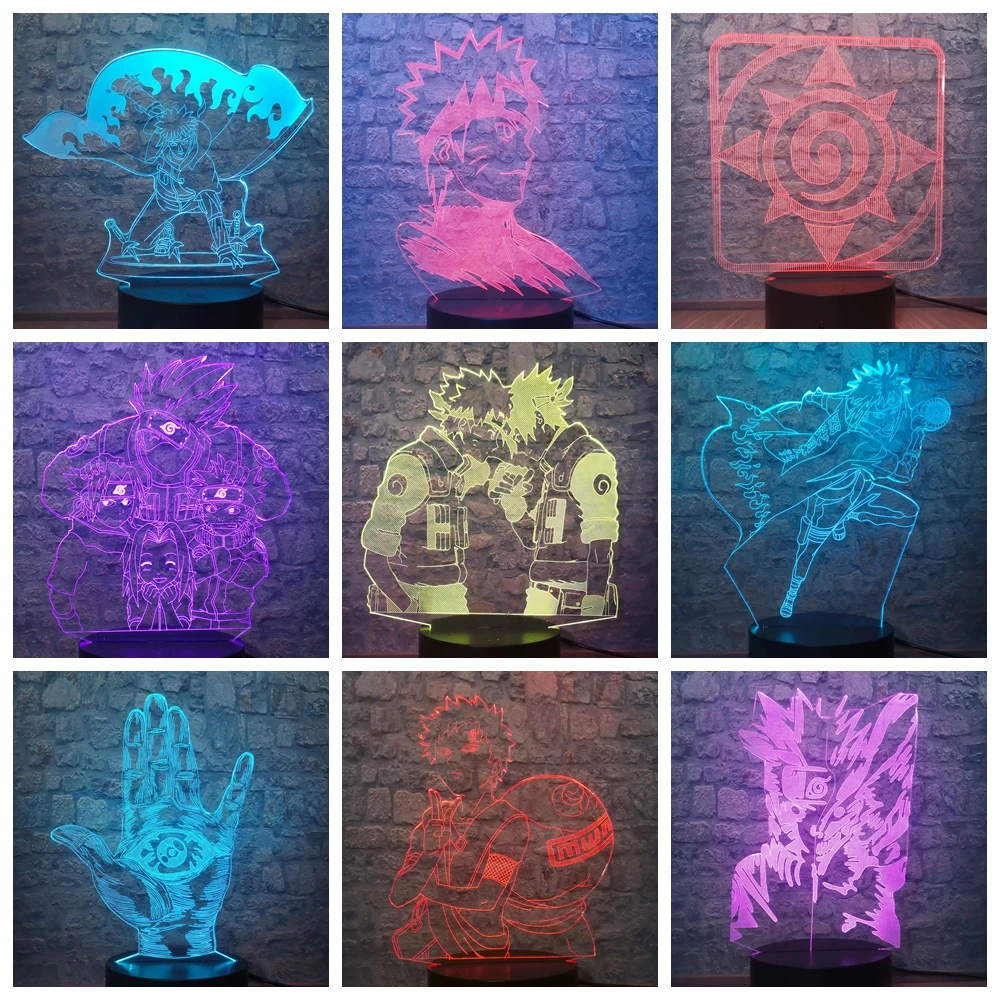 Рисунок аниме Наруто USB 3D светодиодный Ночник светильник Uzumaki Naruto Sasuke Kakashi
