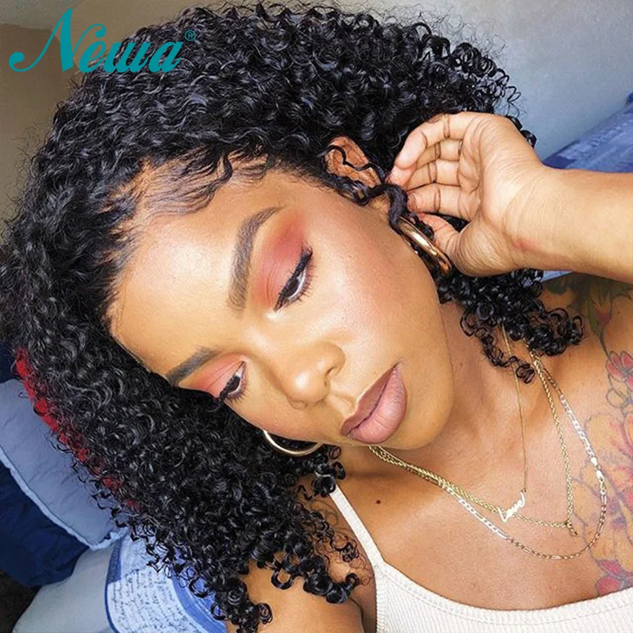 Newa Hair 13x6 Curly Lace Front Human Hair Wigs: Pre-Plucked Bob Brazilian Remy Closure Wig image 3