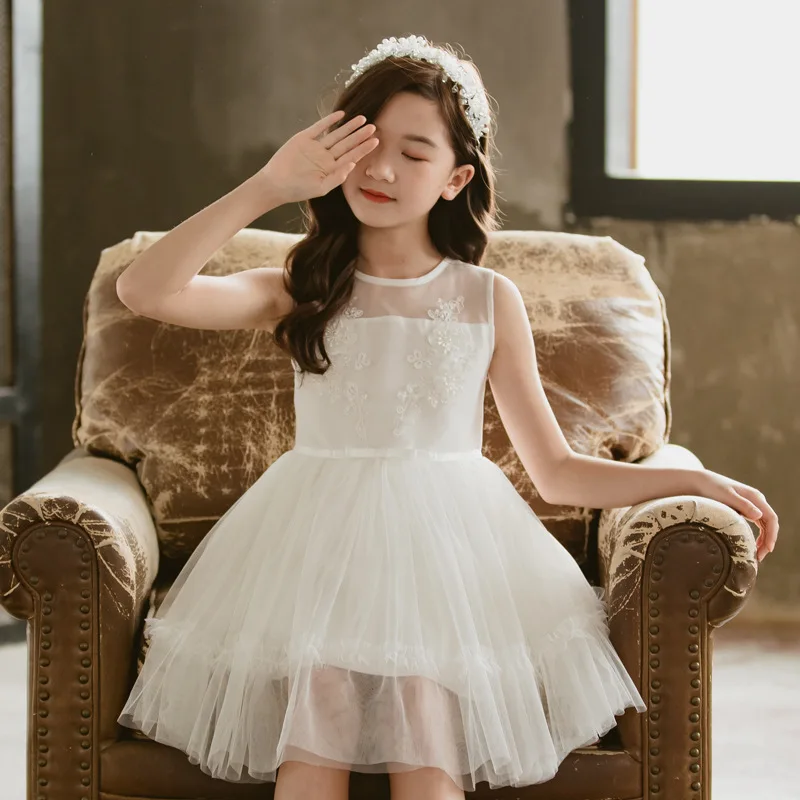 Летняя детская одежда для девочек Платья принцесса платье показать белое