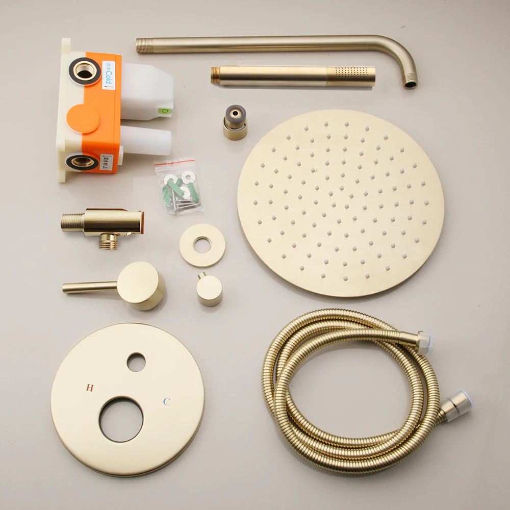 OUBONI 10 дюймов никелевый Золотой смеситель для душа ванной комнаты набор с круглой