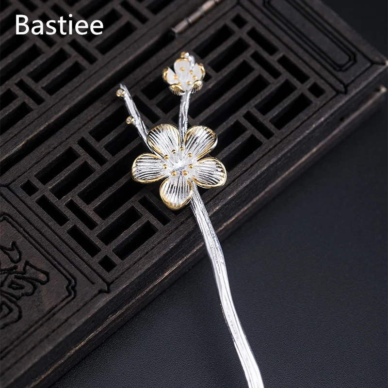 

Bastiee Plum Blossom Flower 925 Sterling Silver Hair Stick Luxury Hair Jewelry Hairpins Women Accessories Wedding Hairpin