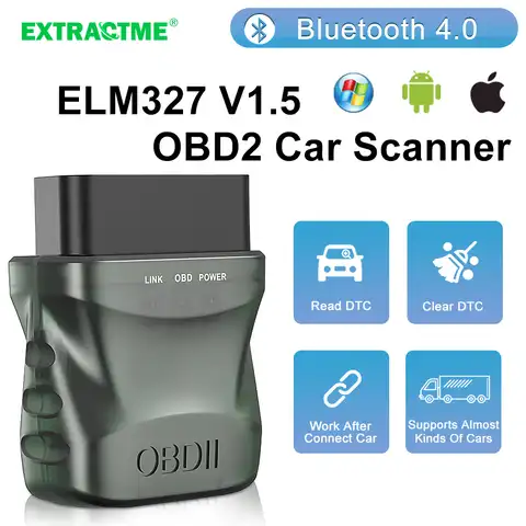 Автомобильный диагностический сканер OBD2, мини-считыватель кодов OBD ELM327 V1.5, совместимый с Bluetooth, для iOS, Android, ПК