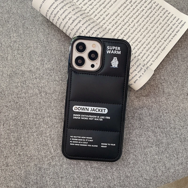 

Cute Bear Winter Down Jacket 3D The Puffer Soft Cloth Phone Case For iPhone 11 12 13 Pro Xs Max X Xr 7 8 Puls SE Back cover