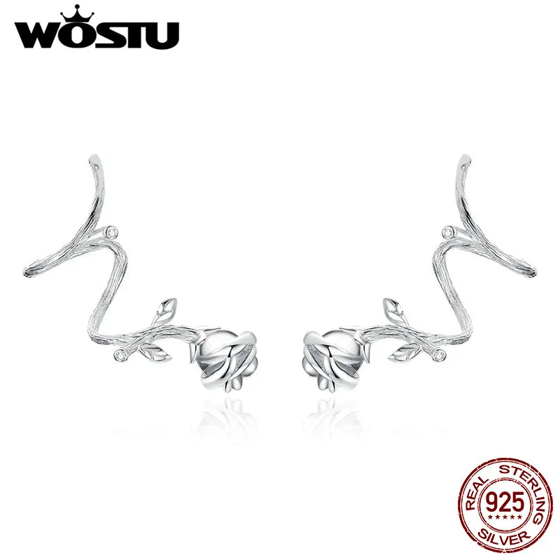 WOSTU S925 благородного розового серьги-гвоздики Gennuie 925 стерлингового серебра CZ