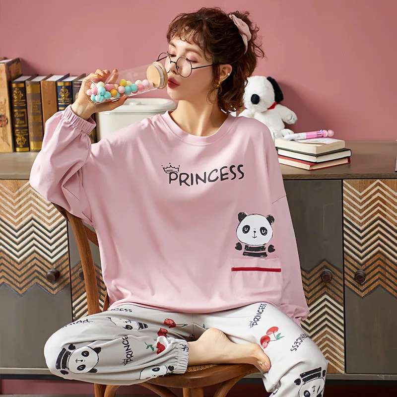 SOUGEN Women Pajamas Set Autumn Sleepwear New Cartoon Printed Long Sleeve Cute Sleepwear Casual Homewear Female Pajamas Night