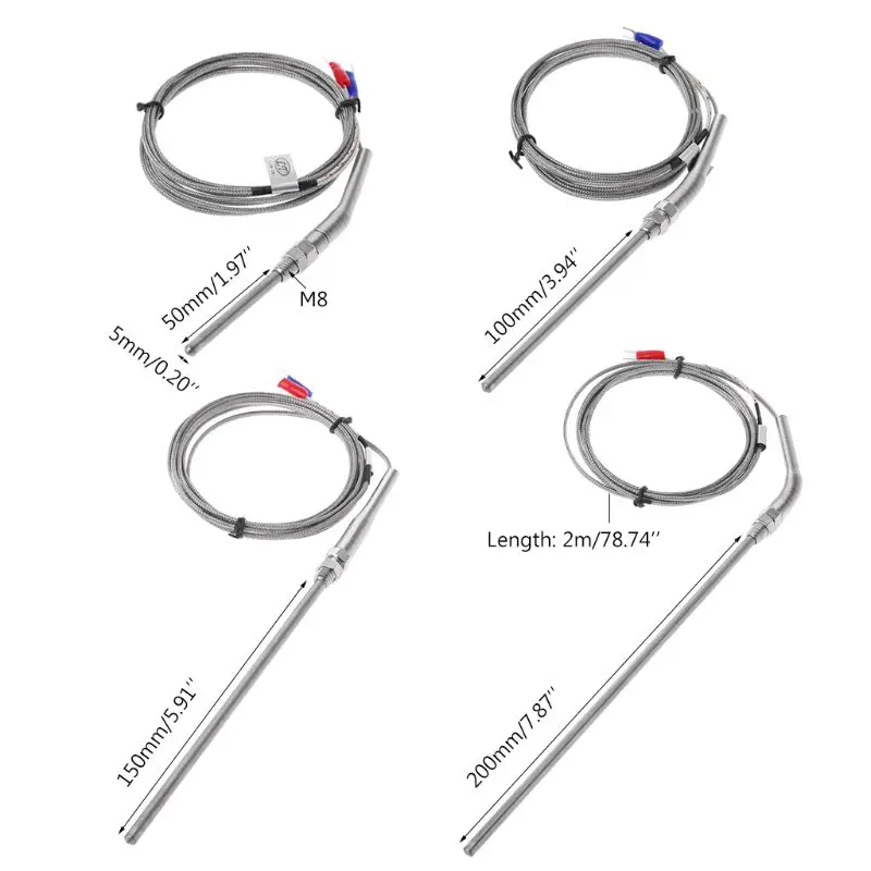 

K type Thermocouple Stainless Steel probe Thermocouple 100mm 200mm 2m Cable Wire Length,Thermocouple 0~400C Temperature