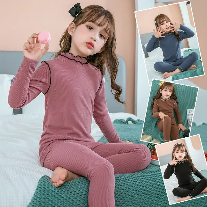 

Пижама детская хлопковая в рубчик, с длинным рукавом и оборками, на возраст от 2 до 10 лет