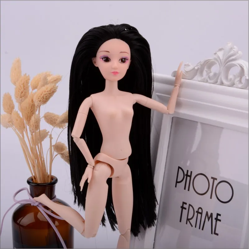 12 разноцветных прямых волос телесного цвета с объемными глазами 32 см/14 шарнир