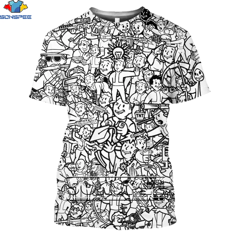 

SONSPEE Game Anime Fallout T-Shirts Harajuku Short Sleeve TShirt Off White Men Women Summer 3D Print Streetwear Tops Tee Shirt