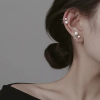 large small pearl asymmetry clip on earrings without piercing earcuff silver color ear bone earrings for women cross ear cuff