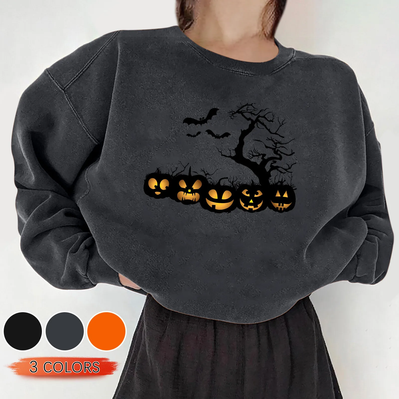 

Модная женская Повседневная толстовка Оверсайз с длинным рукавом с тыквой свободный свитер с круглым вырезом с буквенным принтом с длинным...