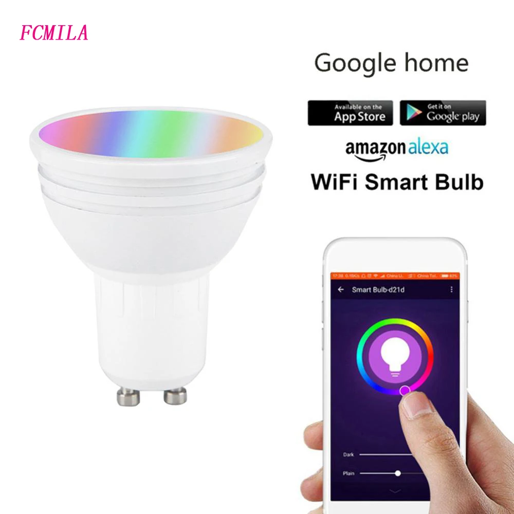 Цветная (RGB лампы RGBW LED GU10 Smart WiFi светильник Светодиодный точечный 6 Вт Wake-UpCompatible с