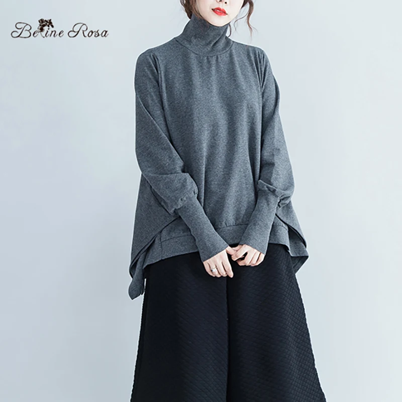 

BelineRosa Большой размер Batwing топы, Свободный стиль Водолазка воротник с длинным рукавом женские пуловеры, ALWY0006, осень 2019