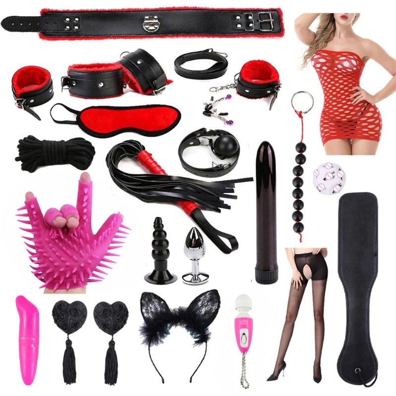 RXJD 21 Pcs BDSM Restraints Trainer-kits Wrist Ankle Cuff Handcuffs Flirt Adult Toys