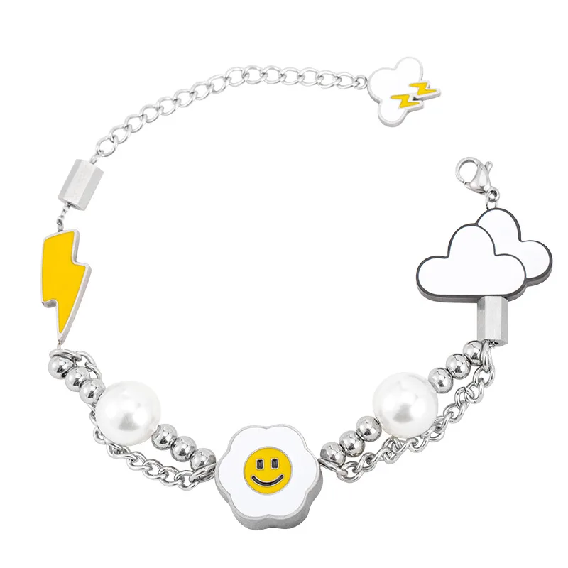 

HANGZHI 2021 New Hip Hop Punk Personality Necklace Pendant Fashion Cloud lightning Pearl Necklace For Men Women Girls Jewelry