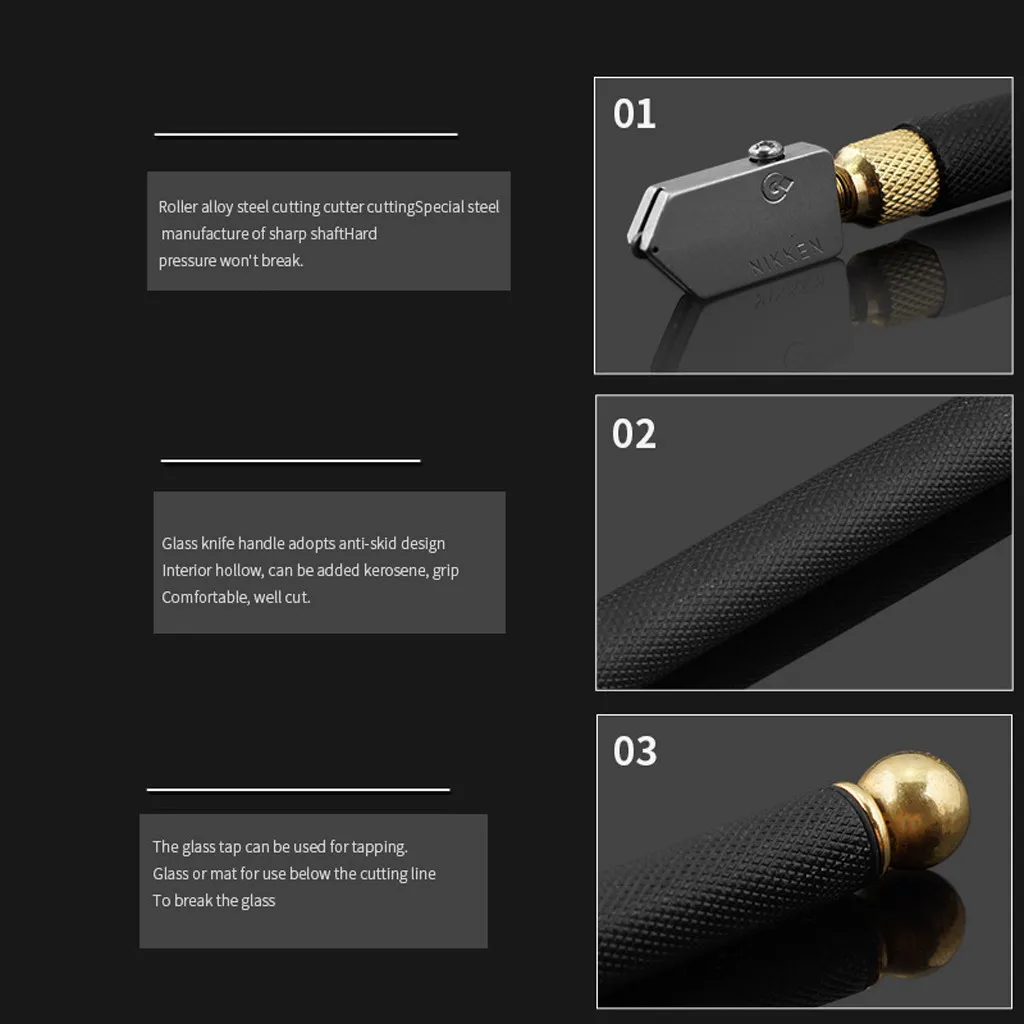Роликовый стеклянный резак с металлической ручкой с прямой головкой, масляный резак, многофункциональный плиточный резак, прямая стеклянная резка, ручной нож