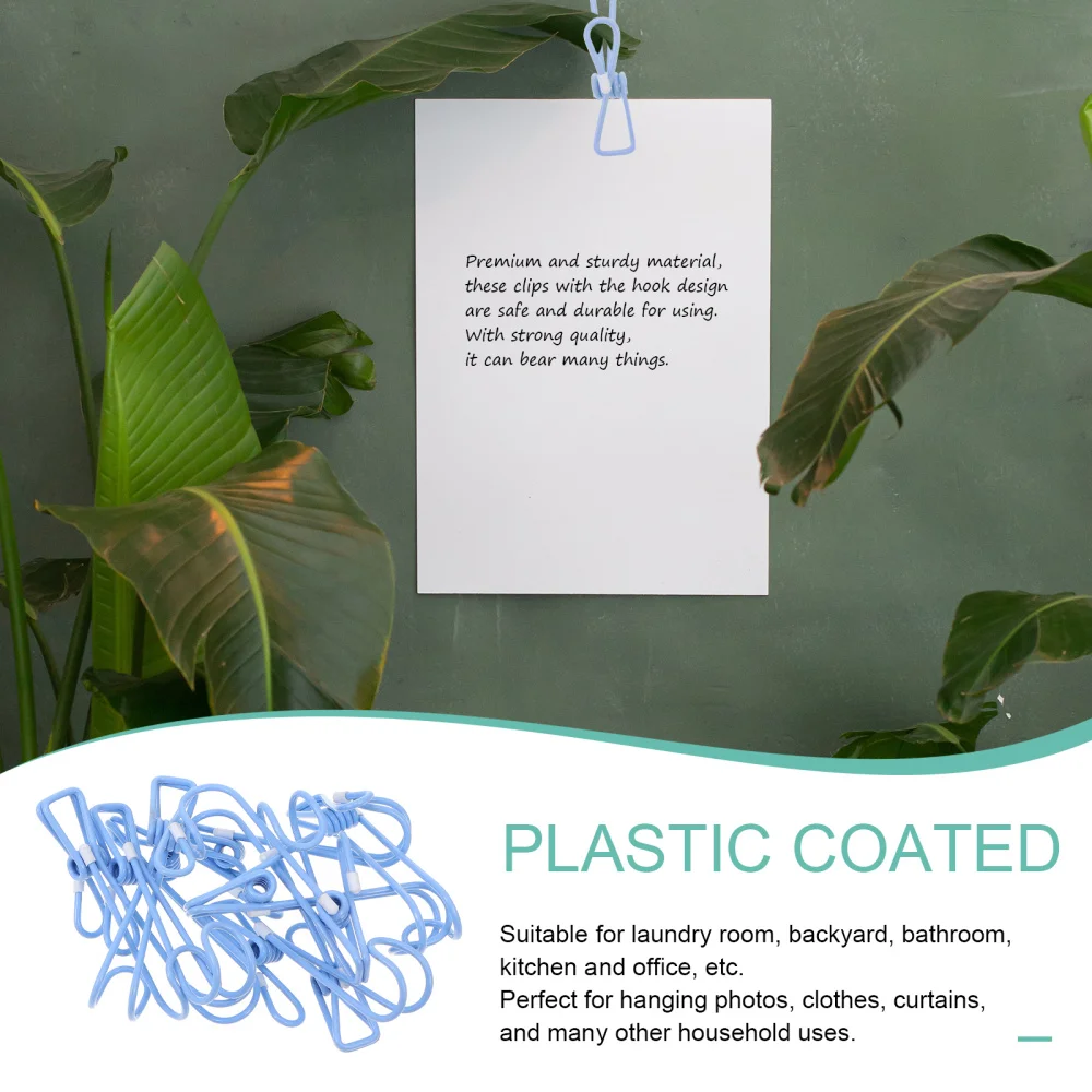 

10PCS Simple Colored Plastic-coated Clip with Hook Multi-function Clothes Pin