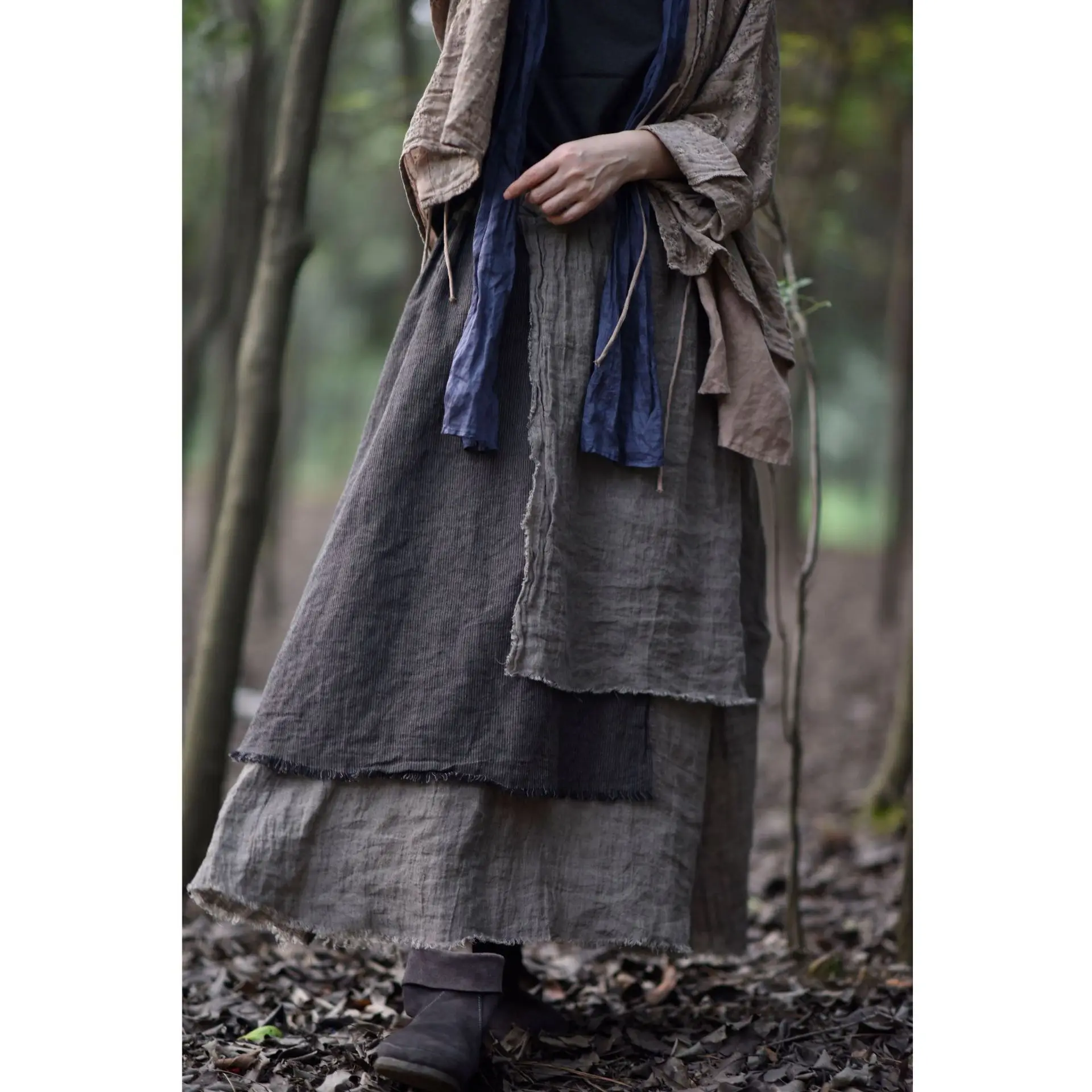 Женские свободные льняные юбки асимметричной длины с поясом на резинке женская