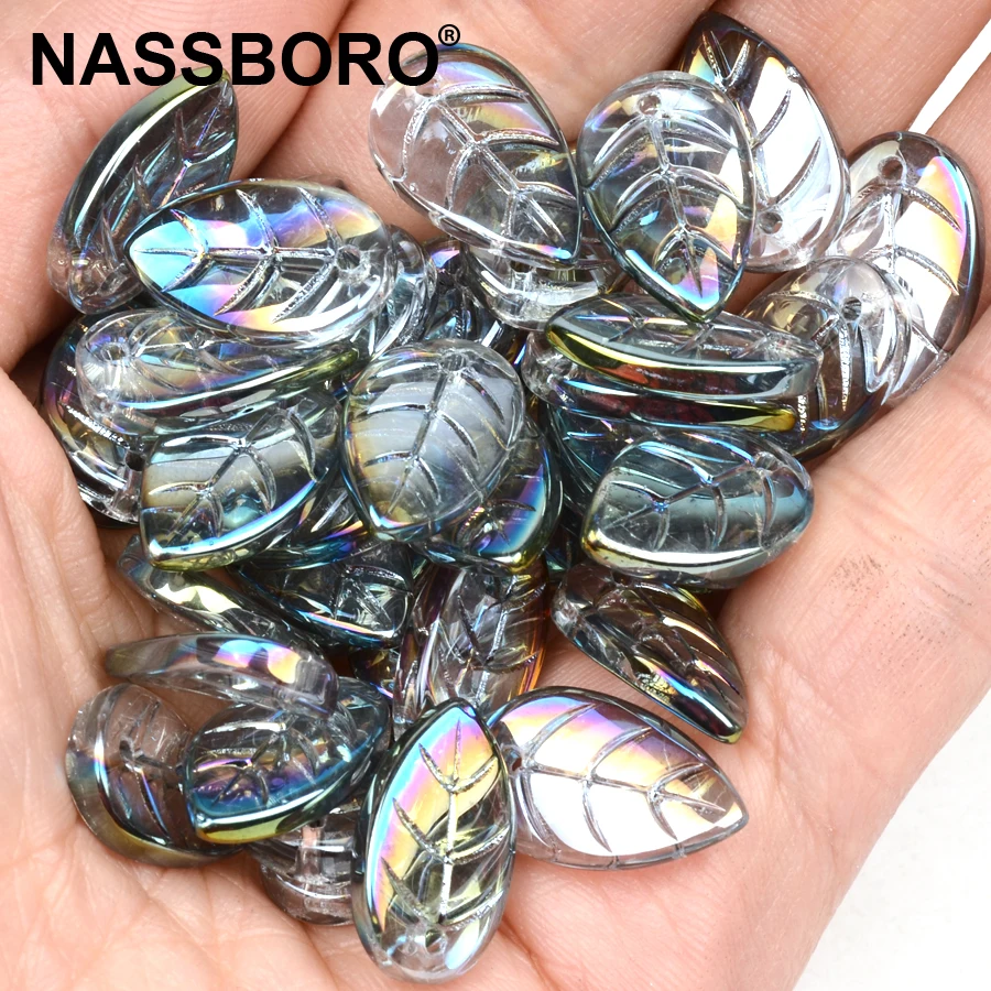 Бусины из чешского стекла в форме листьев электроплатиновые для изготовления