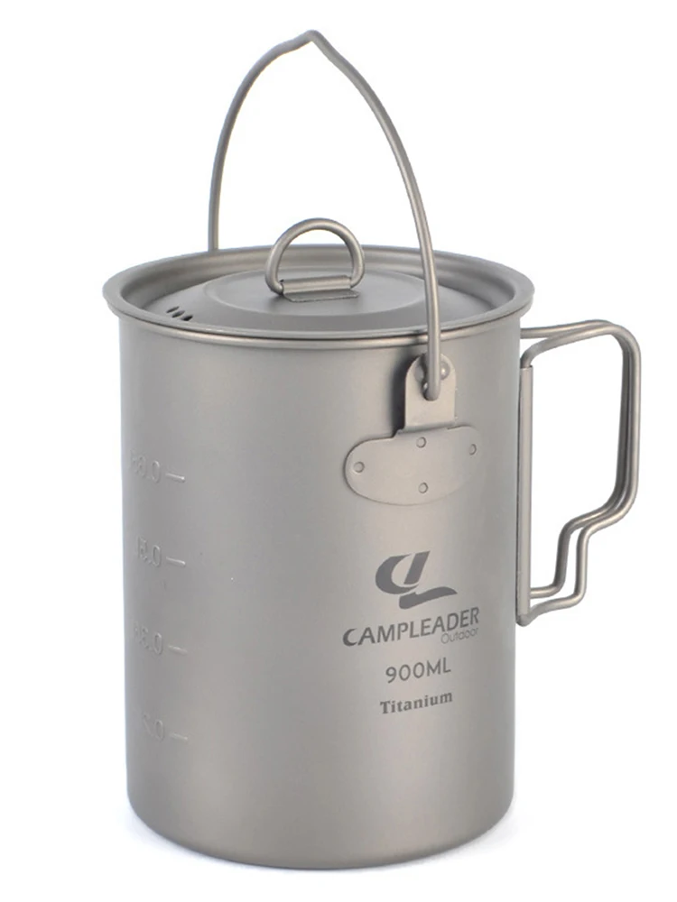 Уличная кастрюля посуда титановая чашка для воды с крышкой складная ручка 900 мл