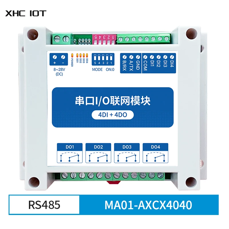 4DI + 4DO RS485 Modbus RTU Серийный порт промышленного класса I/O MA01-AXCX4040 XHCIOT сетевой модуль мониторинг сбора данных