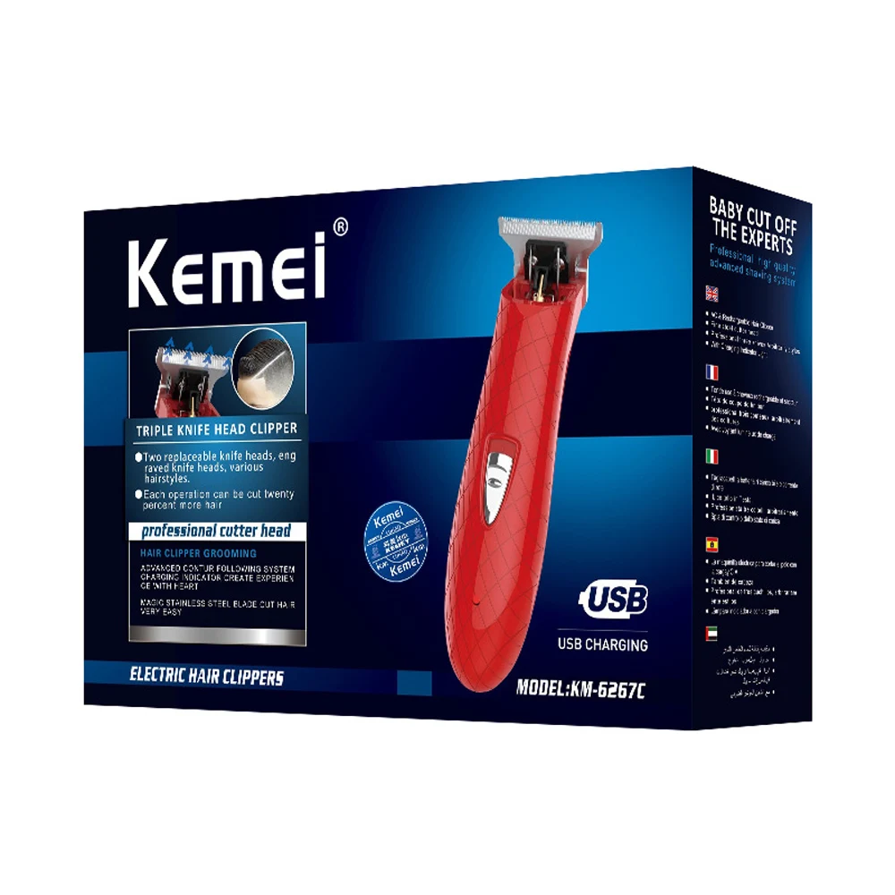 

Kemei Cordless Close Cutting Trimmer Powerful Men Grooming 0mm Baldheaded Clipper Barbershop Detail Transparent Skeletons Body