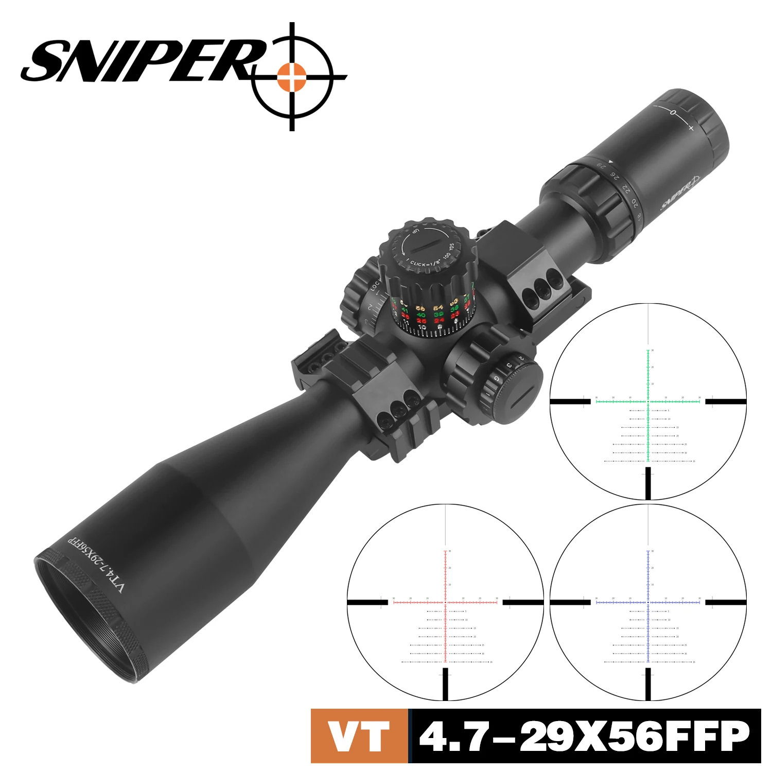 

Винтовочный прицел снайпера VT 4,7-29X56FFP, тактические прицелы для охотничьего прицела, снайперское снаряжение для резьбы по пневматическому ружью Rilfe, красная точка