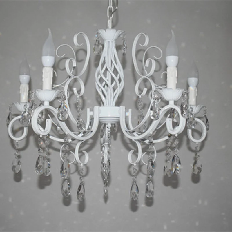 Винтажная хрустальная люстра из кованого железа белая потолочная лампа E14 Свеча