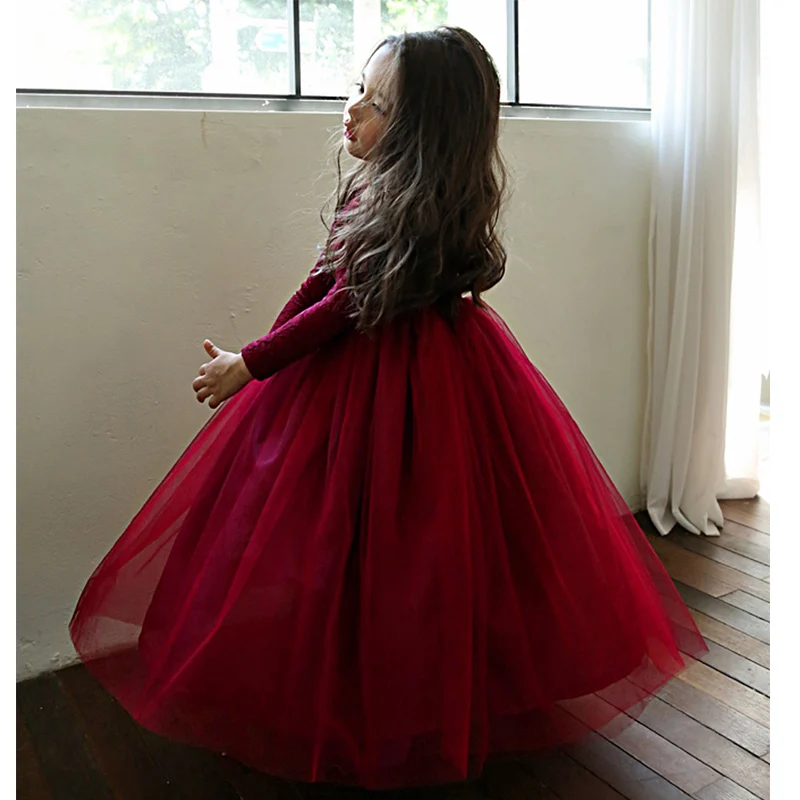 Платья для девочек с цветами B087 Красные кружевные Детские праздничные платья до
