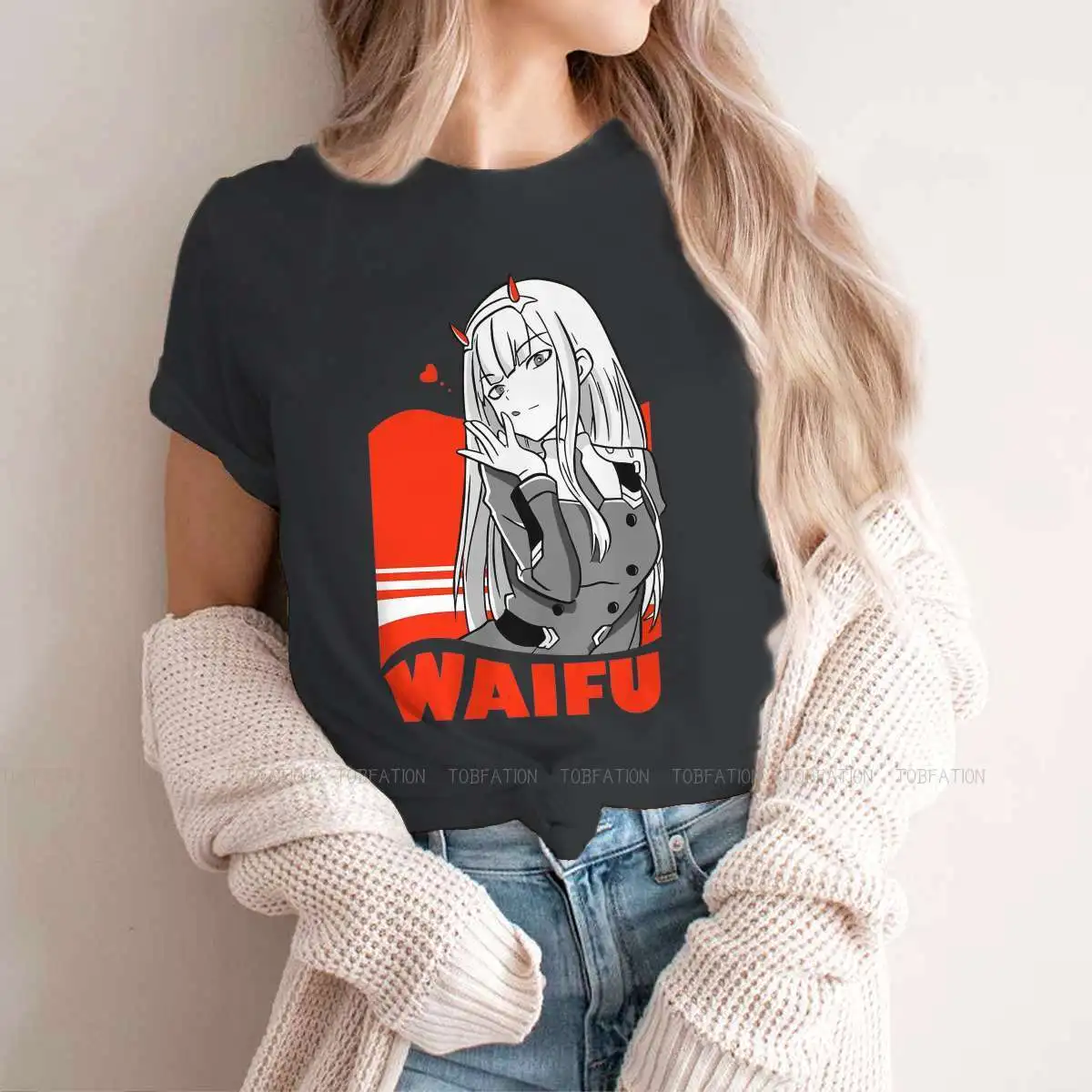 

Waifu Women Tshirts Darling In The Franxx Zero Two Japan Cartoon Anime Comic Female Clothing Oversized Cotton Graphic Streetwear