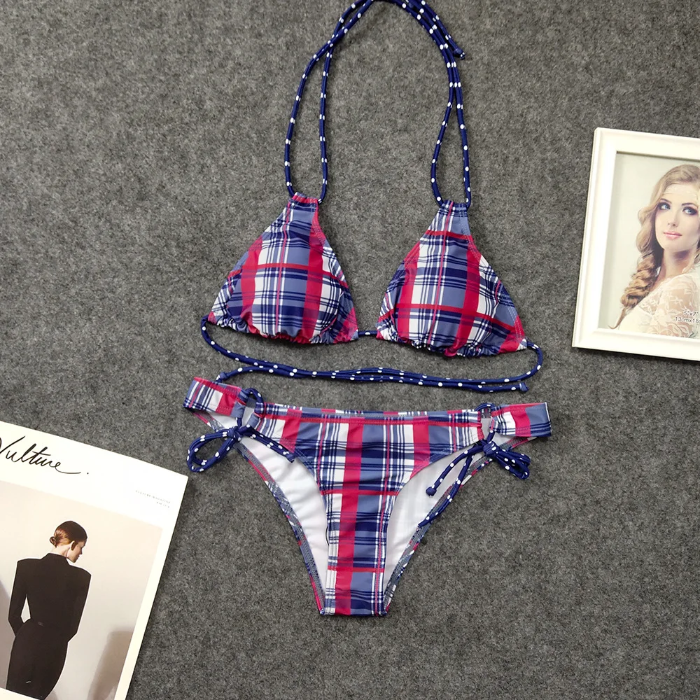 Женский купальник бикини с заниженной талией купальный костюм завязкой на шее