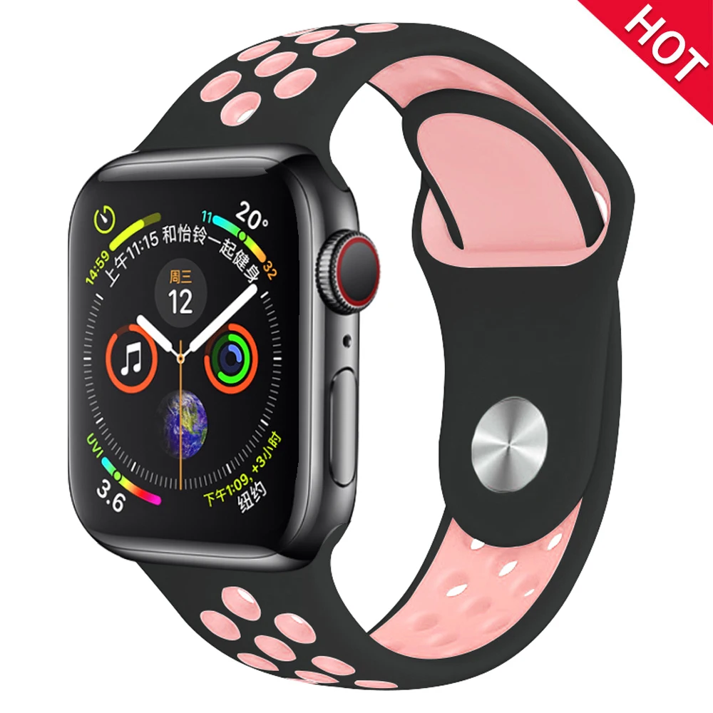 Black light pink Мягкий силиконовый сменный спортивный ремешок для Apple Watch, 38 мм, 40 мм, серия 1, 2, 3, 4, 5, 42 мм, 44 мм, браслет на запястье, ремешок для iWatch Sports - Цвет ремешка: Black light pink