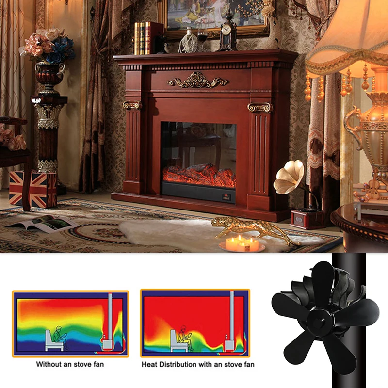 

Wall Mounted Black 5 Blades Heat Powered Stove Fan Log Wood Burner Ecofan Quiet Home Fireplace Fan Efficient Heat Distribution
