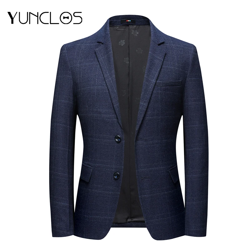 

Мужской Блейзер в клетку, повседневный приталенный однобортный пиджак на двух пуговицах, для свадьбы и вечевечерние, для весны и осени