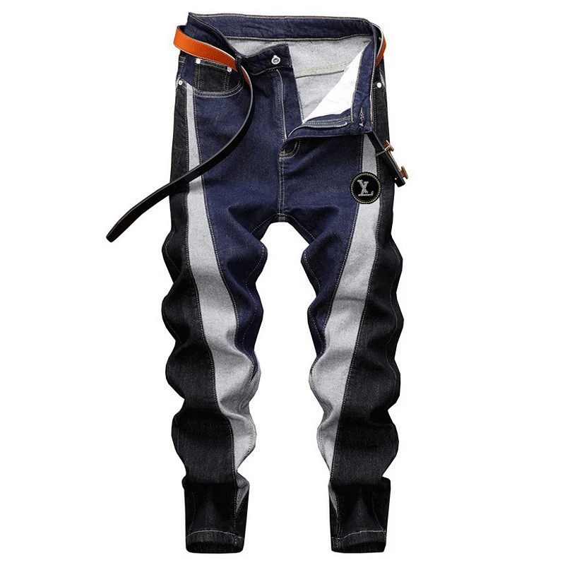 

Men's denim jeans ripped high waist star relaxed skinny pants hole hip hop stretch kpop torn Oversize trousers retro Overalls