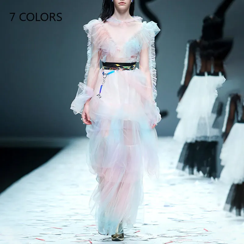 Женское вечернее платье 2020 прозрачное градиентное Платье макси с расклешенными