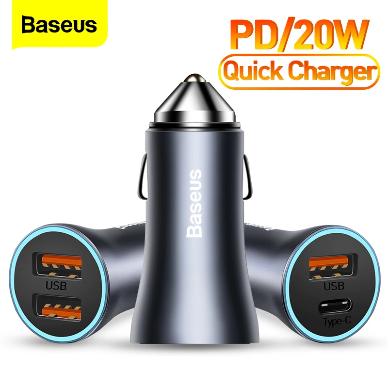 Автомобильное зарядное устройство Baseus PD 20 Вт с USB портом для быстрой зарядки 4 0 QC 3
