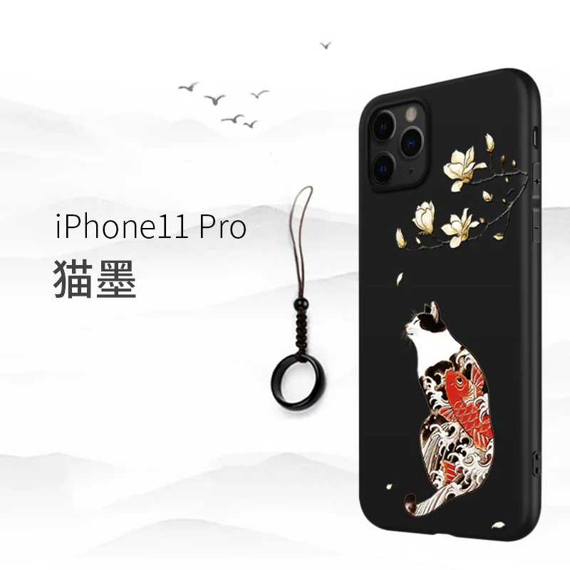 Отличный чехол для телефона с тиснением для Iphone XS MAX XS XR X 11 PRO MAX чехол Kanagawa Waves Carp Cranes 3D гигантский рельефный чехол для 7 8 PLUS - Цвет: Cat 11PRO