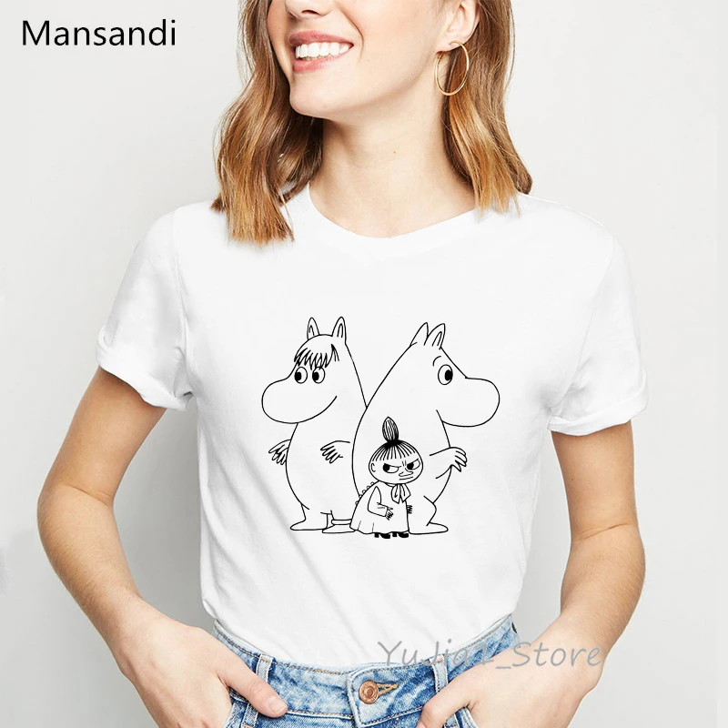 Moomins, футболка с надписью на день, футболки с графическим принтом, женские модные Забавные футболки, Женская Футболка harajuku tumblr, топы, футболка femme