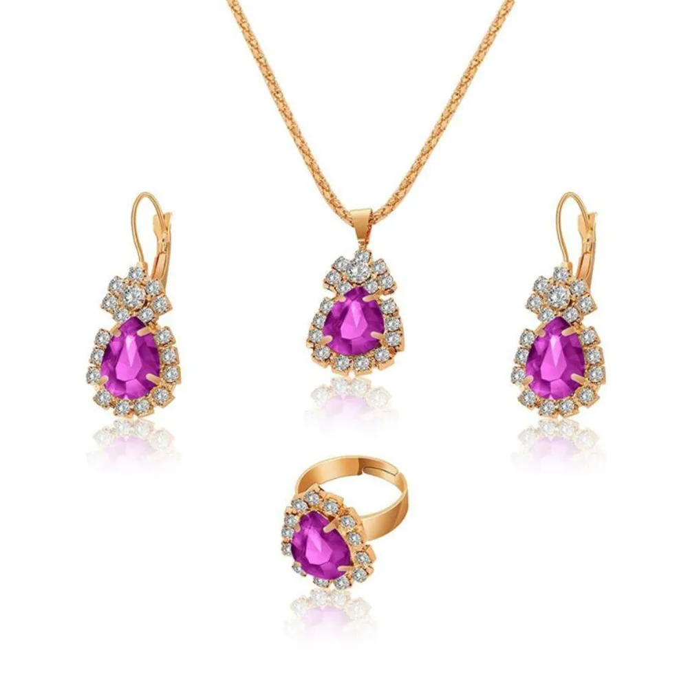 

Exquisite fashion romantic ladies jewelry necklace earrings ring set combination wedding wedding accessories gift wholesale