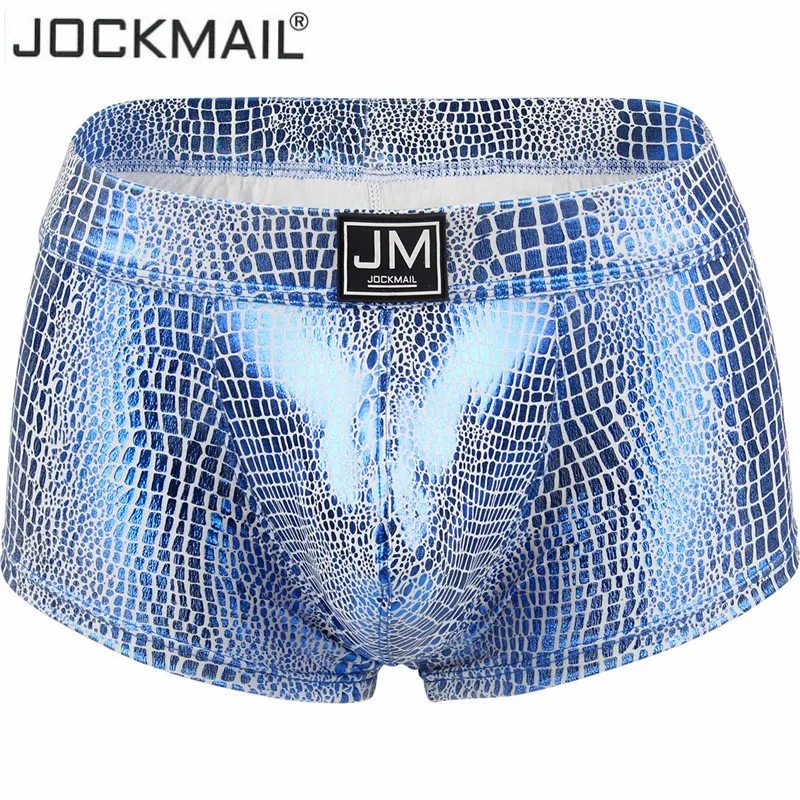 Мужские трусы боксеры jockmail сексуальные кожаные со змеиным узором для геев с