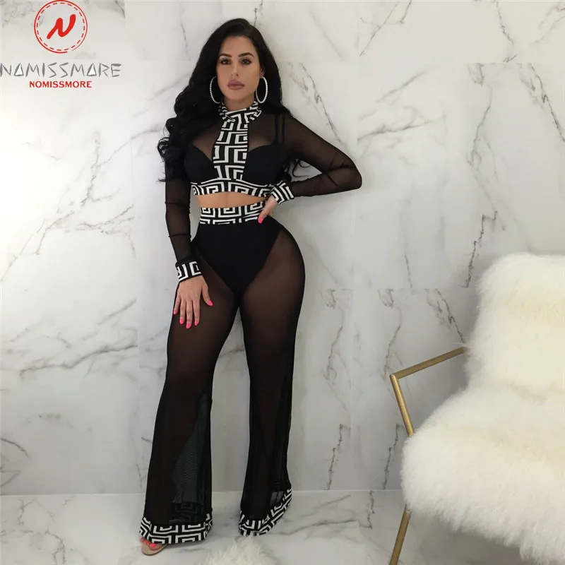 Женский Повседневный комплект из двух предметов сетчатый лоскутный прозрачный