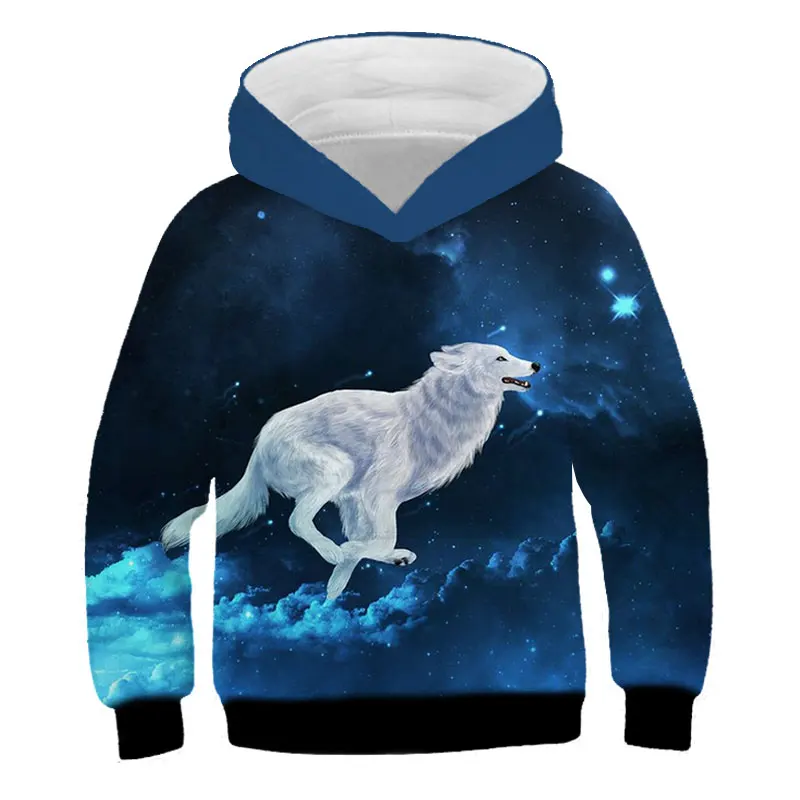 

Autumn Children Streetwear Round Neck Long Sleeve Hoodies Tops Funny Animal Boys Clothes Casual Wolf 3D Print Fox Pullover