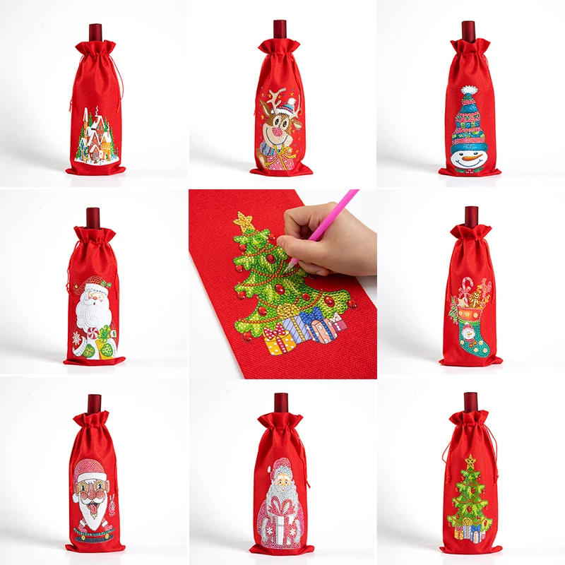 

DIY наклейки на винные бутылки, чехол на Рождество, Рождество, сумка на шнурке для винных бутылок, новогодний декоративный подарок для стола