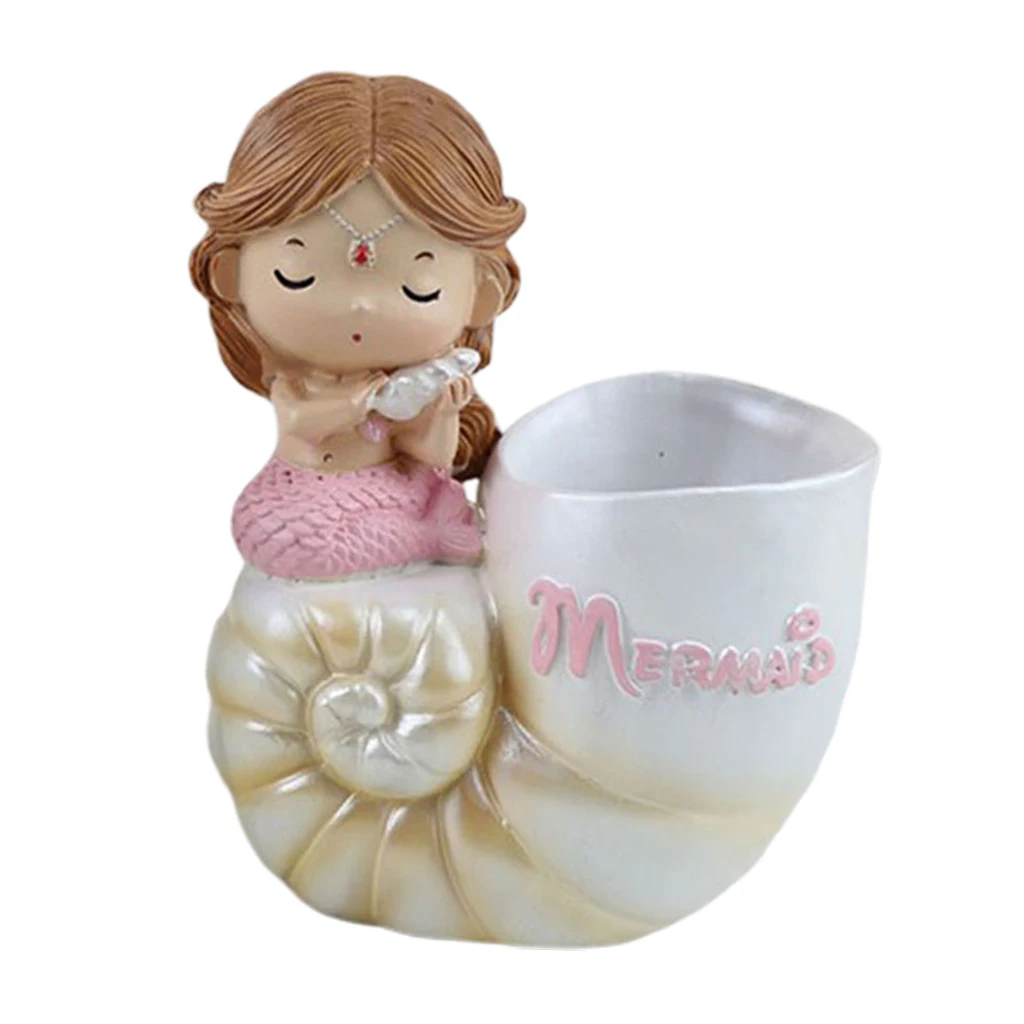 

Desktop Resin Mermaid Room Office Decor Ornament Display Brush Pot Gift Pink