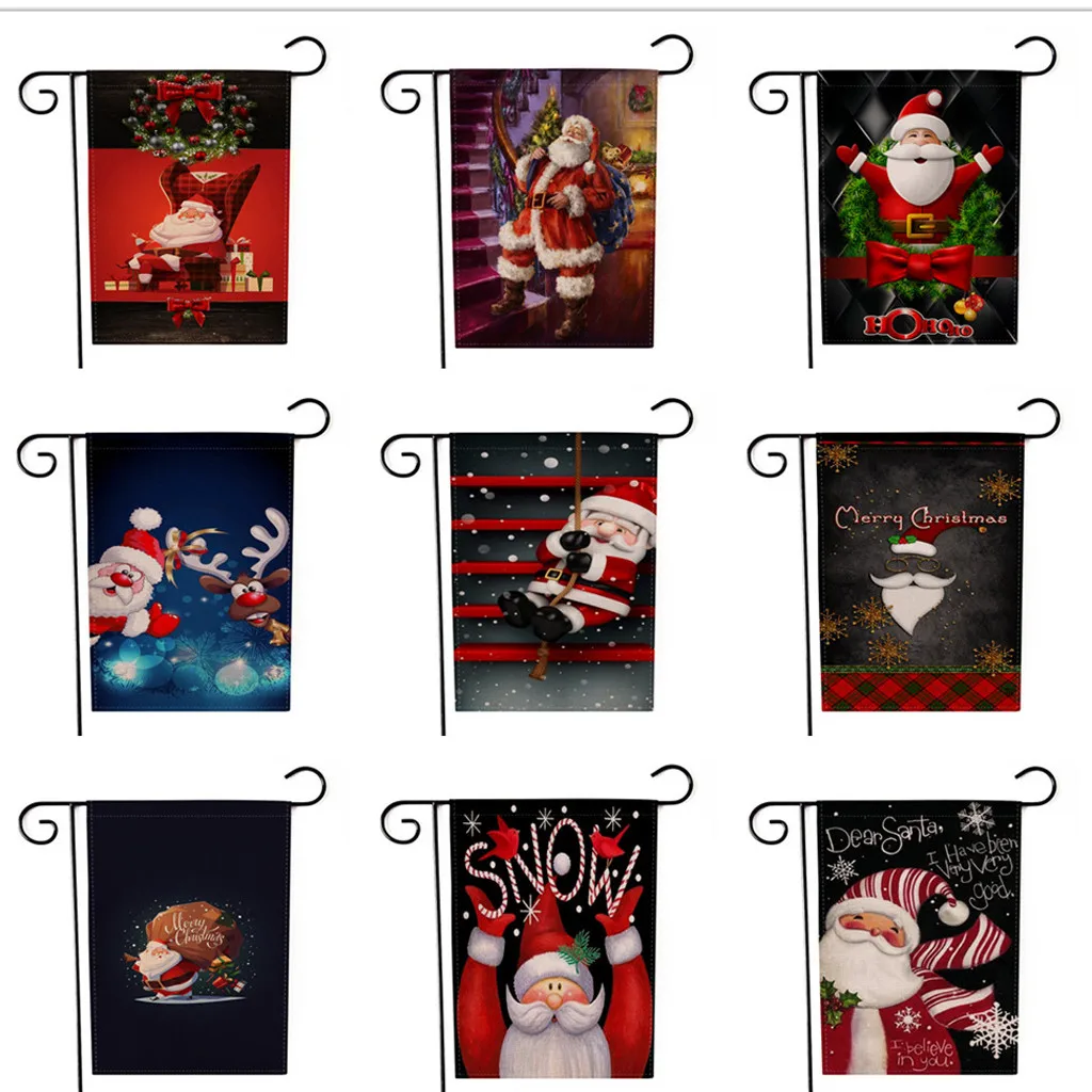 Рождественский Садовый флаг Санта Клаус Двусторонняя Баннер открытый газон
